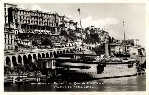 Ak Monte Carlo Monaco, Paquebot au Quai de Plaisance und l&#39;Avenue de Monte Carlo