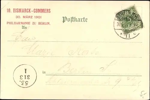 Jugendstil Studentika Ak 10. Bismarck Commers 1901 der Philharmonie, Fürst Otto von Bismarck