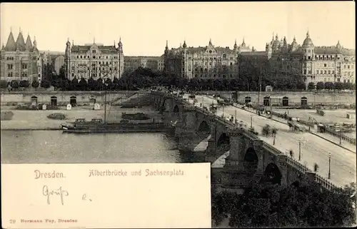 Ak Dresden Altstadt Johannstadt, Albertbrücke, Sachsenplatz