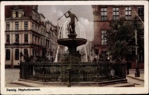Ak Gdańsk Danzig, Neptunbrunnen