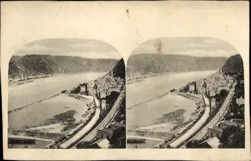 Stereo Ak St. Goar am Rhein, Flusspartie, Ansicht vom Ort von der Burg aus gesehen