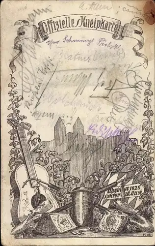 Studentika Ak Offizielle Kneipkarte, Absolvia 1920, Lehrer Aust