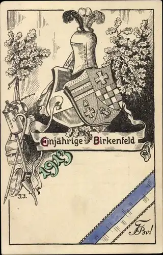 Studentika Ak Birkenfeld in Württemberg, Einjährige 1913