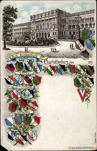 Studentika Litho Berlin Charlottenburg, Technische Hochschule, Verbindungswappen, Corps