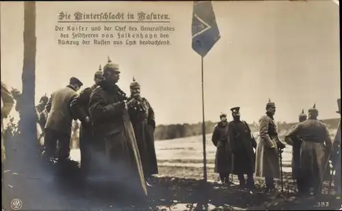 Ak Kaiser Wilhelm II., Chef des Generalstabes des Feldheeres von Falkenhayn, Schlachtfeld vor Lyck