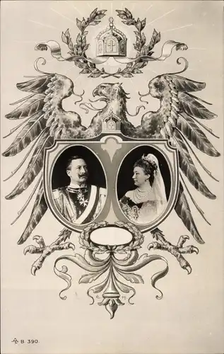 Passepartout Ak Kaiser Wilhelm II., Kaiserin Auguste Viktoria, Hohenzollern Adler