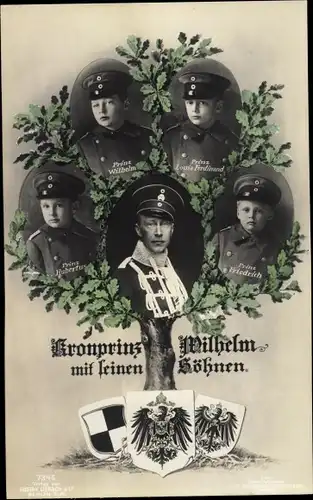 Ak Kronprinz Wilhelm von Preußen mit seinen Söhnen, Wappen