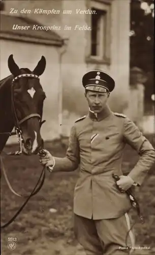 Ak Kronprinz Wilhelm von Preußen, im Felde, Pferd, NPG 5513