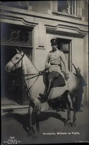 Ak Kronprinz Wilhelm von Preußen, Portrait in Uniform im Felde, Pferd, Liersch 7200