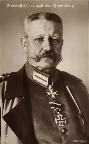 Ak Generalfeldmarschall Paul von Hindenburg, Portrait, Orden Pour le Merite, Jungdeutschland Bund