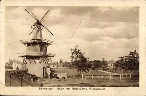 Ak Heemstede Nordholland Niederlande, Molen met Hertenkamp, Groenendaal