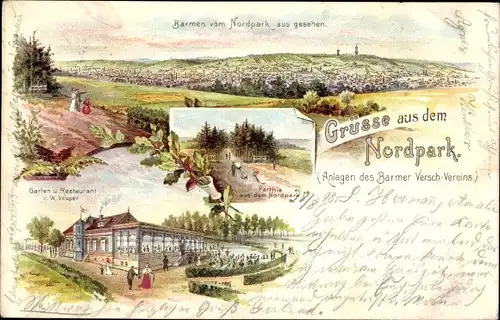 Litho Barmen Wuppertal, Nordpark, Anlagen des Barmer Verschönerungsvereins, Restaurant W. Vesper