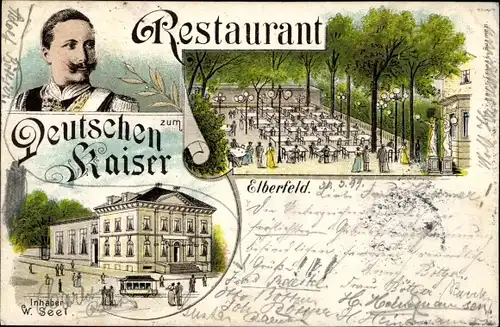 Litho Elberfeld Wuppertal, Restaurant zum Deutschen Kaiser, Garten, Kaiser Wilhelm II.