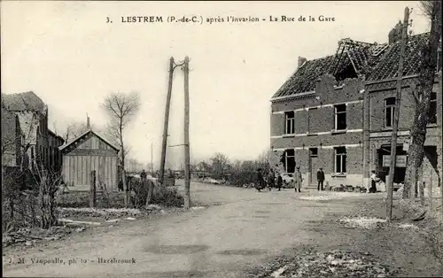 Ak Lestrem Pas de Calais, Apres l'Invasion, La Rue de la Gare