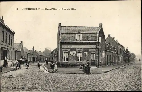 Ak Libercourt Pas de Calais, Grande Rue et Rue du Riez