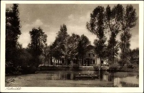 Ak Gessental Ronneburg in Thüringen, Talmühle, Ruderboot