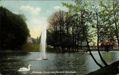 Ak Arnhem Gelderland Niederlande, Vijver met fontein Sonsbeek