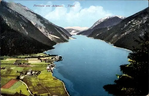 Ak Pertisau Tirol, Blick auf den Ort und Achensee