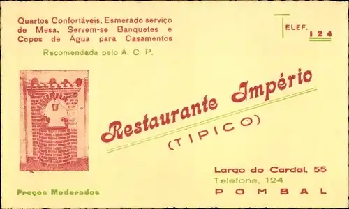 Ak Pombal Portugal, Restaurante Imperio, Largo do Cardal, 55