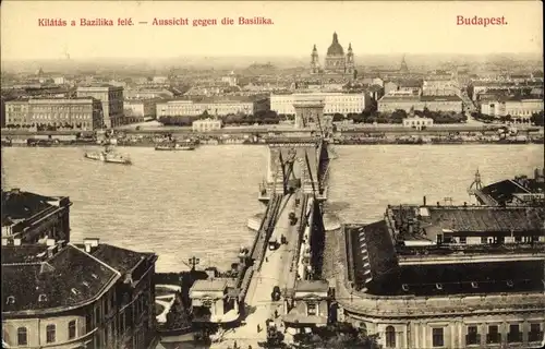 Ak Budapest Ungarn, Aussicht gegen die Basilika, Donau