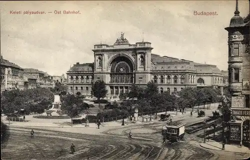 Ak Budapest Ungarn, Ostbahnhof, Straßenbahn