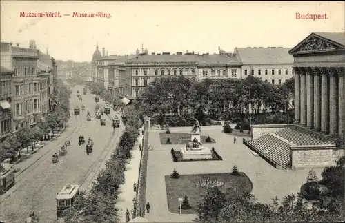 Ak Budapest Ungarn, Museum-Ring, Straßenbahn