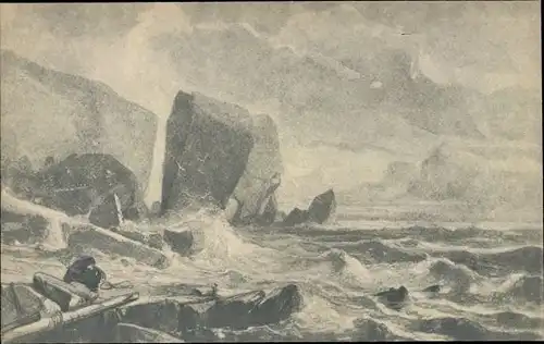 Künstler Ak Preller d. A., Nordseeinsel Helgoland, Brandung