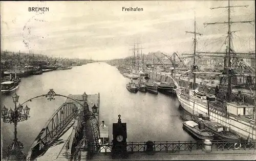 Ak Hansestadt Bremen, Freihafen, Schiffe