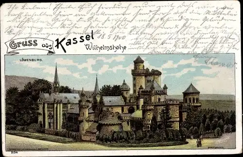 Litho Bad Wilhelmshöhe Kassel in Hessen, Löwenburg