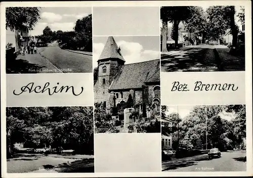 Ak Achim an der Weser, Post, Landstraße, Kirche, Am Rathaus, Straßenansicht