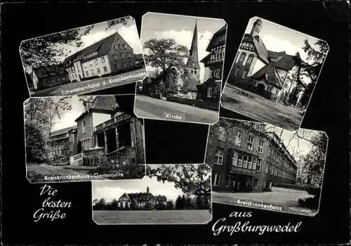 Ak Großburgwedel Burgwedel Niedersachsen, Kreiskrankenhaus, Seminar, Kirche, Schwesternhaus