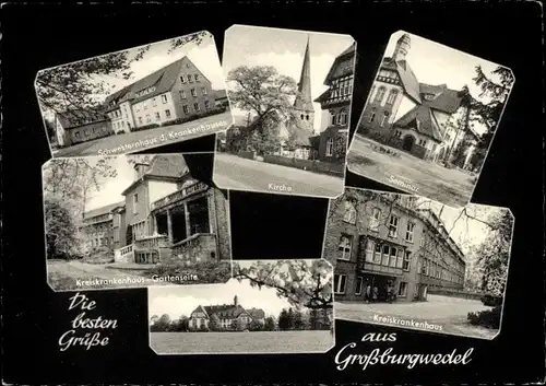 Ak Großburgwedel Burgwedel Niedersachsen, Kreiskrankenhaus, Seminar, Kirche, Schwesternhaus