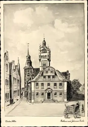 Künstler Ak Verden an der Aller, Rathaus und Johannis Kirche