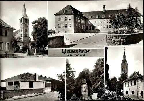 Ak Weisenheim am Sand Pfalz, Teilansichten, Kirche, Denkmal