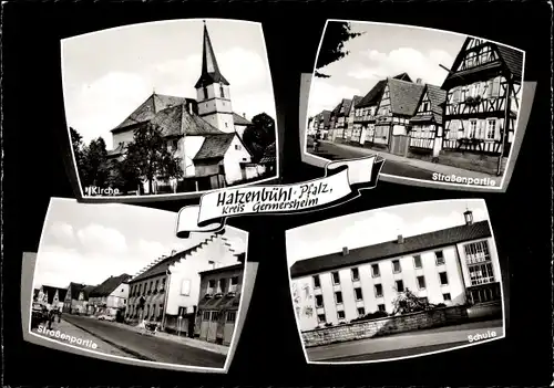 Ak Hatzenbühl in der Pfalz, Kirche, Straßenpartie, Schule