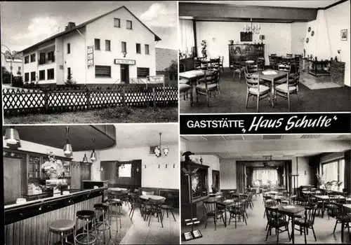 Foto Ak Echthausen Wickede an der Ruhr, Gaststätte Haus Schulte, Außenansicht, Bar, Speisesaal