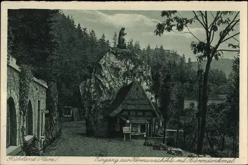 Ak Rübeland Oberharz am Brocken, Eingang zur Hermannshöhle, Bärendenkmal