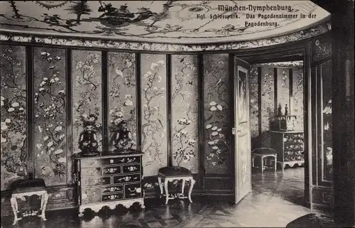 Ak Nymphenburg München Bayern. Kgl. Schlosspark, Das Pagodenzimmer in der Pagodenburg