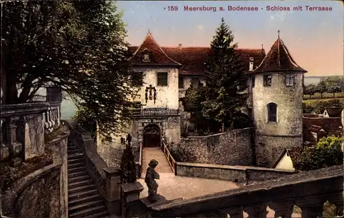 Ak Meersburg am Bodensee, Schloss mit Terrasse