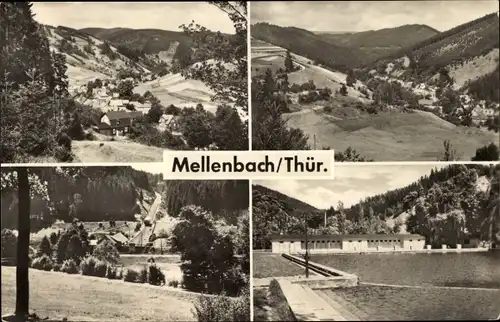 Ak Mellenbach Glasbach Schwarzatal, Panorama, Schwimmbad, Bergbahn