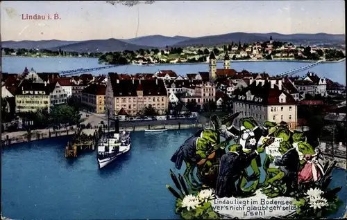 Ak Lindau am Bodensee Schwaben, Panorama, Hafen. Froschkonzert