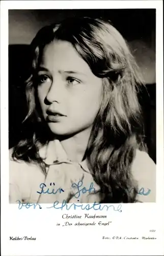 Ak Schauspielerin Christine Kaufmann, Der schweigende Engel, Portrait, Autogramm