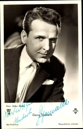 Ak Schauspieler Georg Thomalla, Portrait im Anzug, Ufa Film, Autogramm