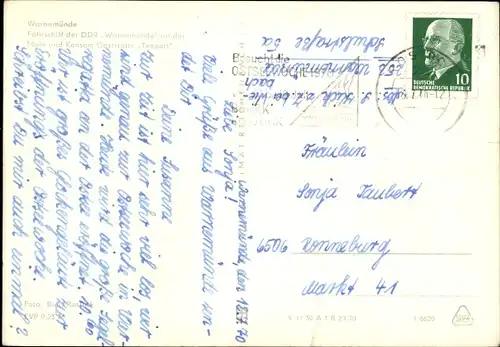 Ak Ostseebad Warnemünde Rostock, Fährschiff der DR Warnemünde, Mole, Leuchtturm, Teepott