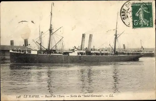 Ak Le Havre, Eure-Becken, Ausfahrt der Saint Germain, Paquebot, französische Linie