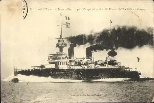 Ak Cuirassé d'Escandre Iéna détruit par explosion,1907