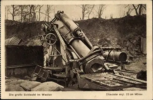 Ak Westlicher Kriegsschauplatz, erbeuteter englischer 22 cm Mörser