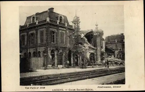 Ak Amiens Somme, Gare Saint Roch, Kriegszerstörungen, I WK