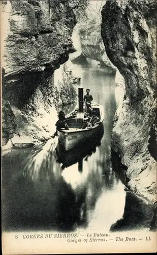 Ak Gresy sur Aix Savoie, Gorges du Sierroz, Boot, Höhle