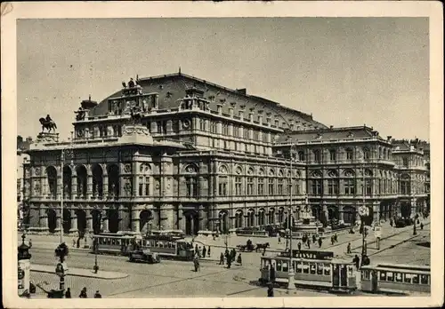 Ak Wien I. Innere Stadt, Staatsoper, Straßenbahnen